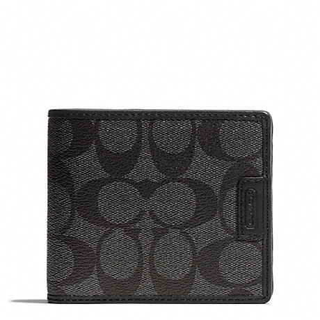 COACH F74736 HERITAGE SIGNATURE COMPACT ID WALLET CHARCOAL/BLACK