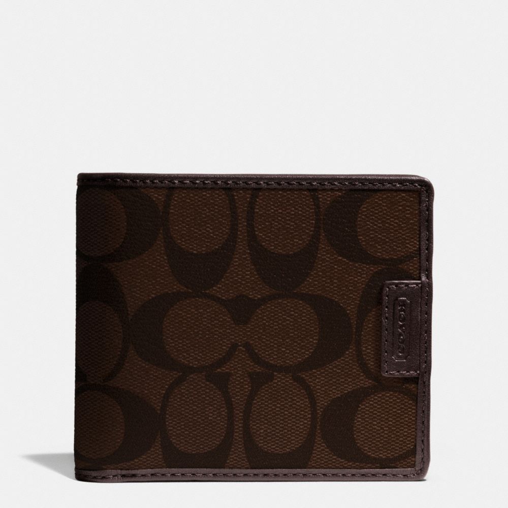 COACH F74736 HERITAGE SIGNATURE COMPACT ID WALLET MAHOGANY/BROWN