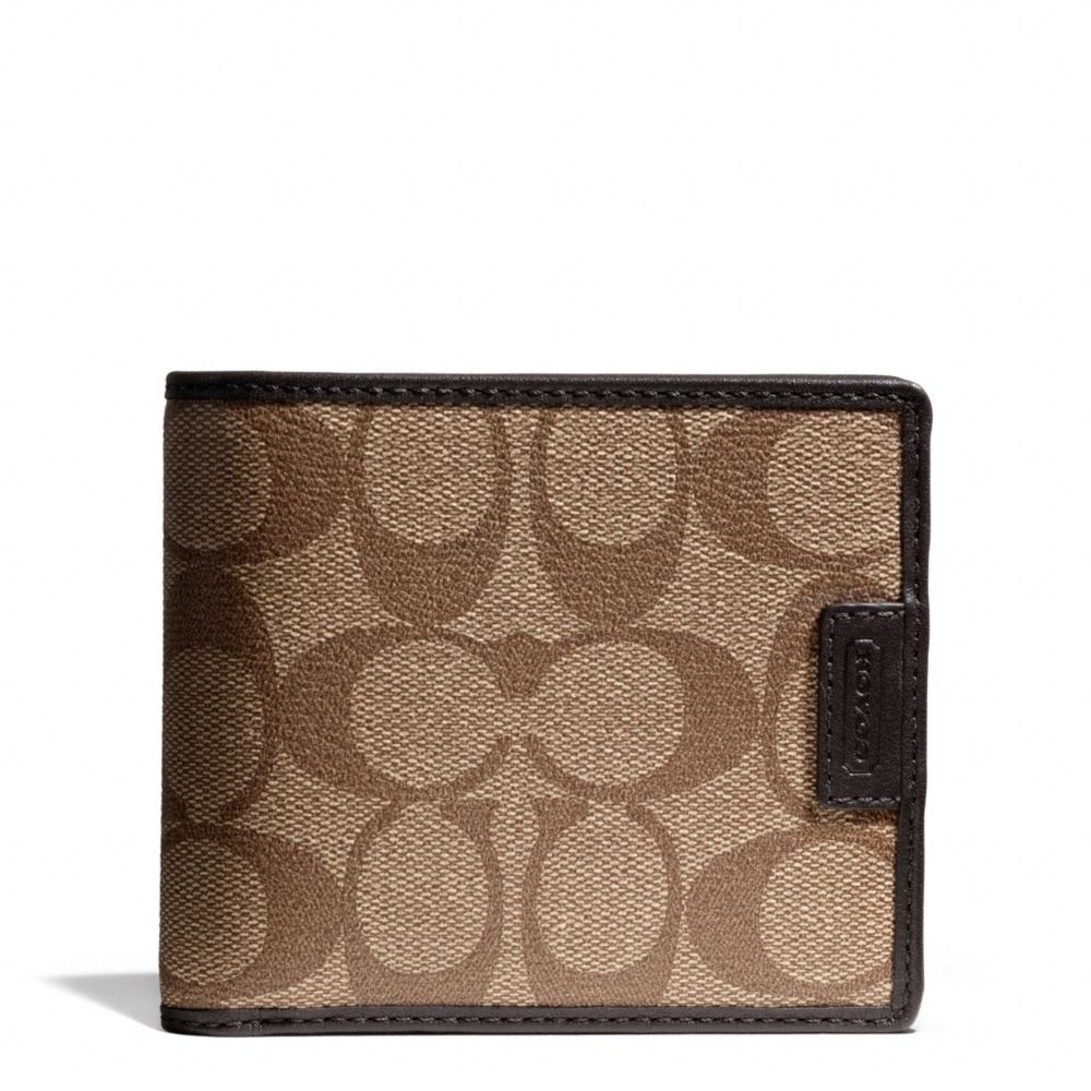 COACH HERITAGE SIGNATURE COMPACT ID WALLET - SILVER/KHAKI/BROWN - f74736