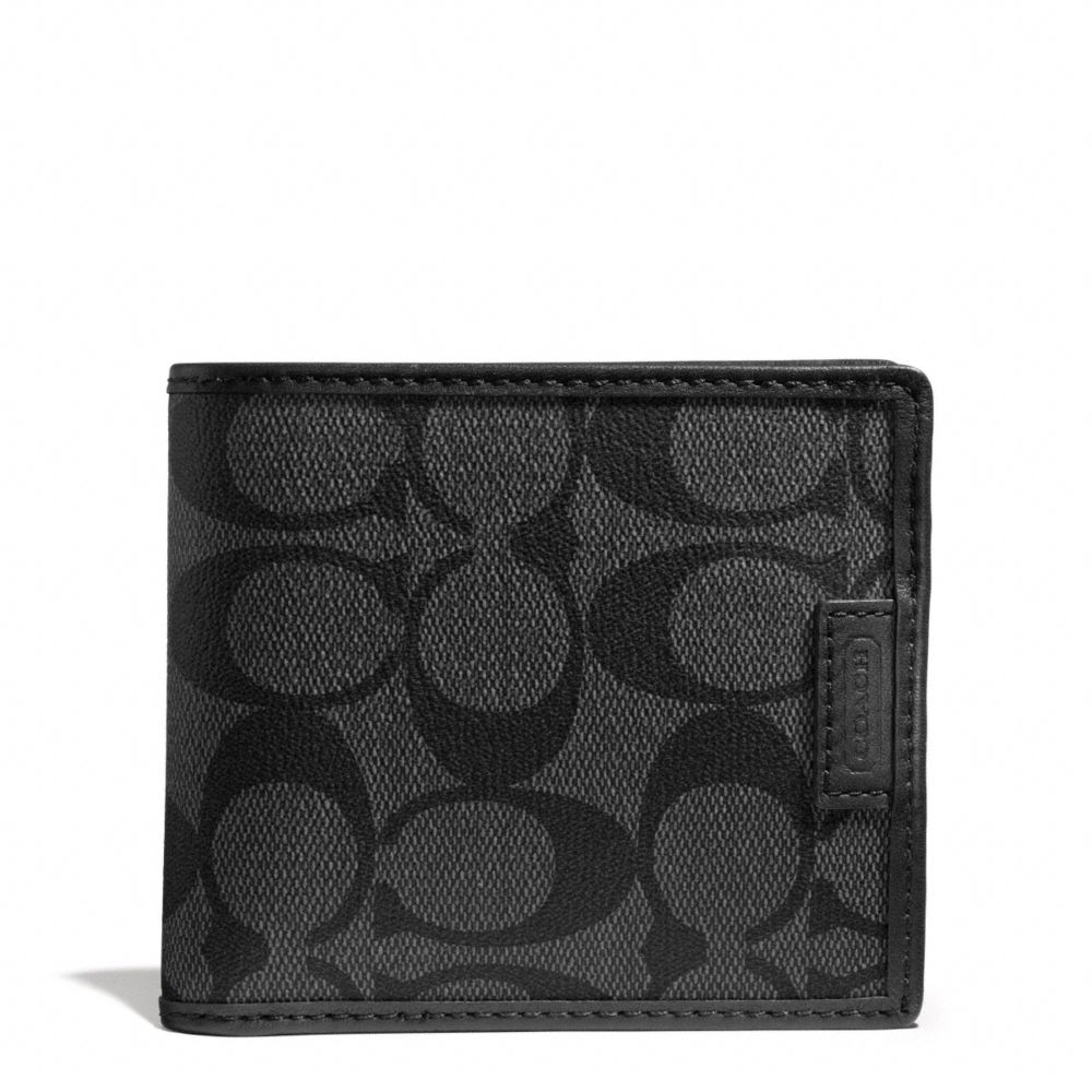 COACH F74739 Heritage Signature Double Billfold CHARCOAL/BLACK