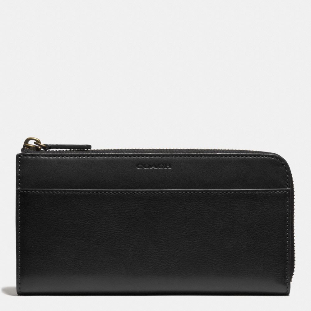 COACH BLEECKER LARGE HALF ZIP WALLET IN LEATHER -  BLACK - f74784