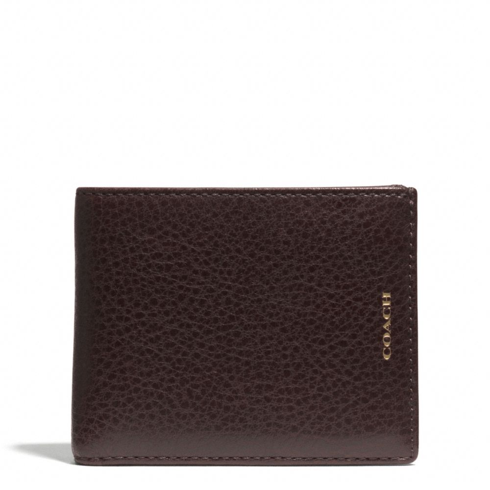 COACH ESSEX LEATHER SLIM BILLFOLD ID WALLET - B4/BARK/DARK BROWN - F74797