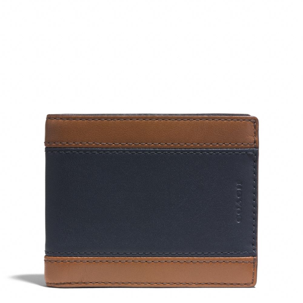 COACH HERITAGE SPORT SLIM BILLFOLD ID WALLET - SADDLE/NAVY - f74798