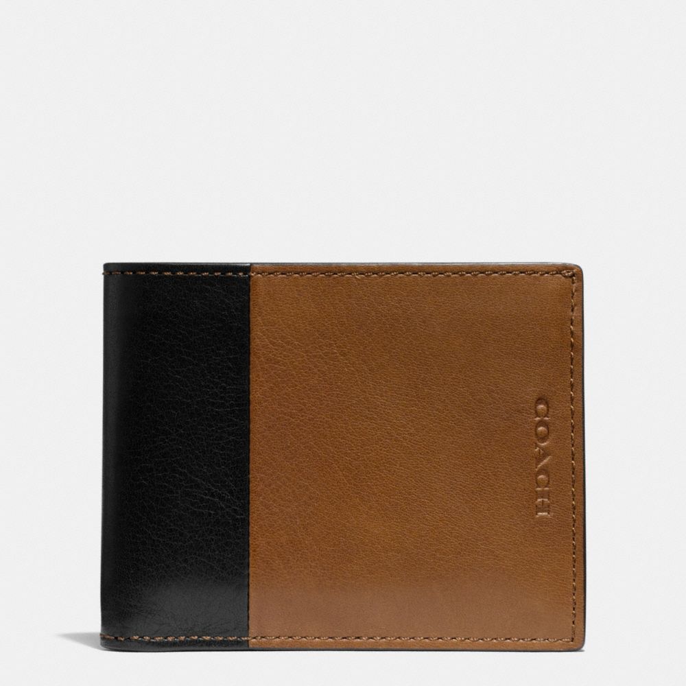 BLEECKER SLIM BILLFOLD ID WALLET IN HARNESS LEATHER - f74819 - FAWN/BLACK