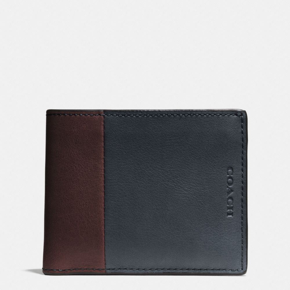 COACH F74819 - BLEECKER SLIM BILLFOLD ID WALLET IN HARNESS LEATHER  NAVY/CORDOVAN