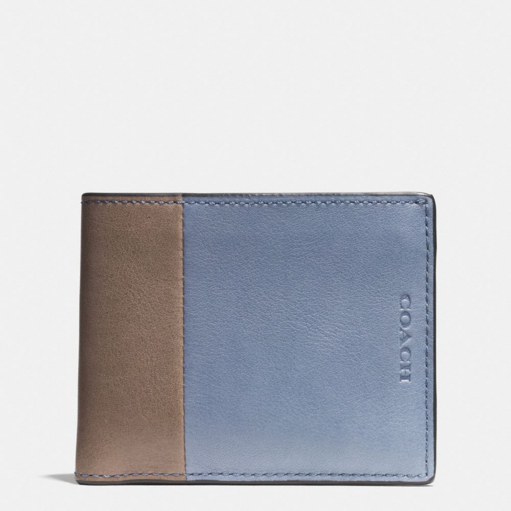 COACH BLEECKER SLIM BILLFOLD ID WALLET IN HARNESS LEATHER -  FROST BLUE/WET CLAY - f74819