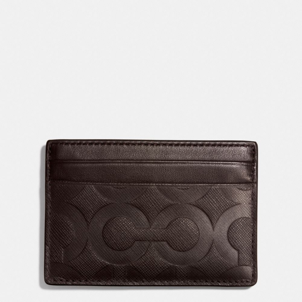 COACH ID CARD CASE IN OP ART EMBOSSED LEATHER - MAHOGANY - f74825