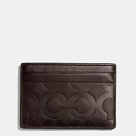 COACH ID CARD CASE IN OP ART EMBOSSED LEATHER - MAHOGANY - f74825