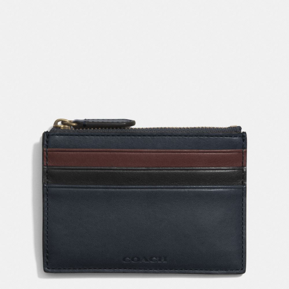 BLEECKER ZIP CARD CASE IN COLORBLOCK LEATHER - f74830 - NAVY/CORDOVAN