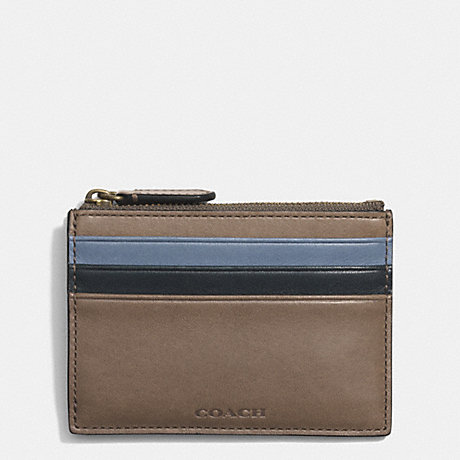 COACH BLEECKER ZIP CARD CASE IN COLORBLOCK LEATHER -  WET CLAY/FROST BLUE - f74830
