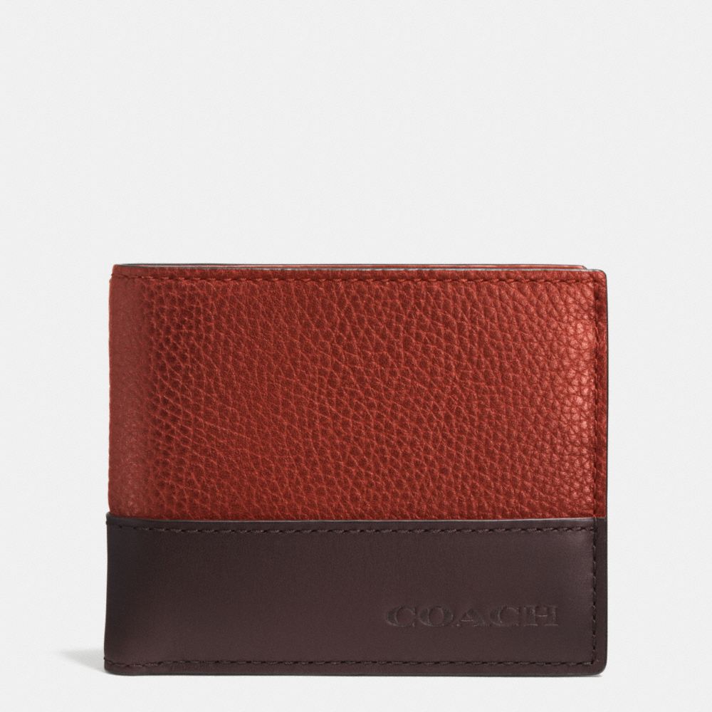 CAMDEN LEATHER SLIM BILLFOLD ID WALLET - RUST/DARK BROWN - COACH F74834