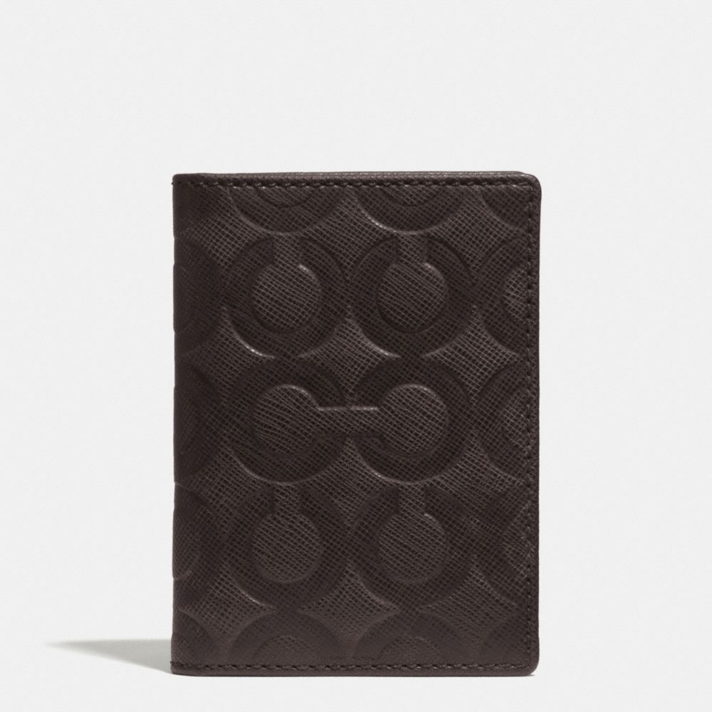 COACH F74839 Slim Billfold Card Case In Op Art Embossed Leather  MAHOGANY