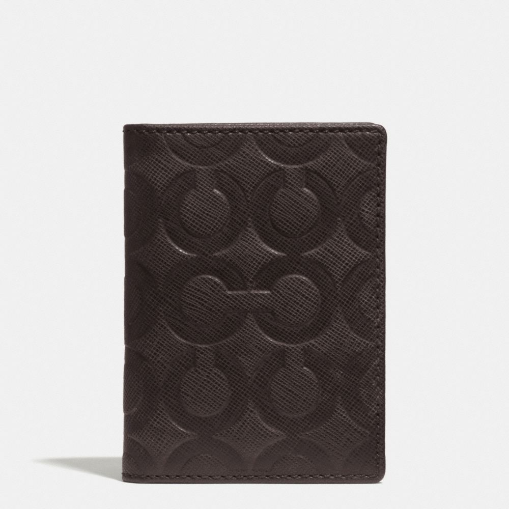 COACH f74839 SLIM BILLFOLD CARD CASE IN OP ART EMBOSSED LEATHER  MAHOGANY