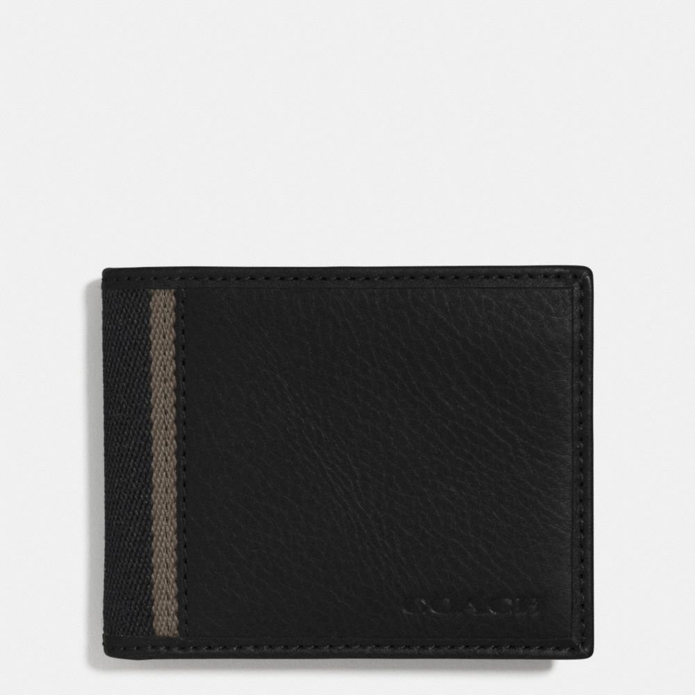 HERITAGE WEB LEATHER SLIM BILLFOLD ID WALLET - f74880 -  SILVER/BLACK