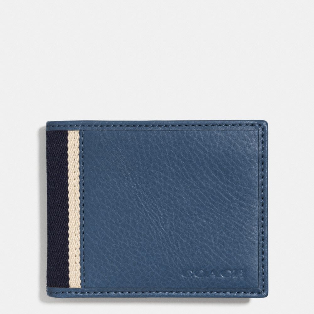 HERITAGE WEB LEATHER SLIM BILLFOLD ID WALLET - SILVER/MARINE - COACH F74880