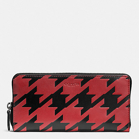 COACH f74881 ACCORDION WALLET IN HOUNDSTOOTH LEATHER RED CURRANT/BLACK