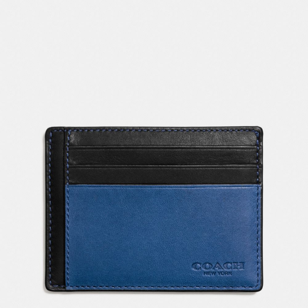 COACH F74959 Id Card Case In Colorblock Sport Calf Leather DENIM/BLACK