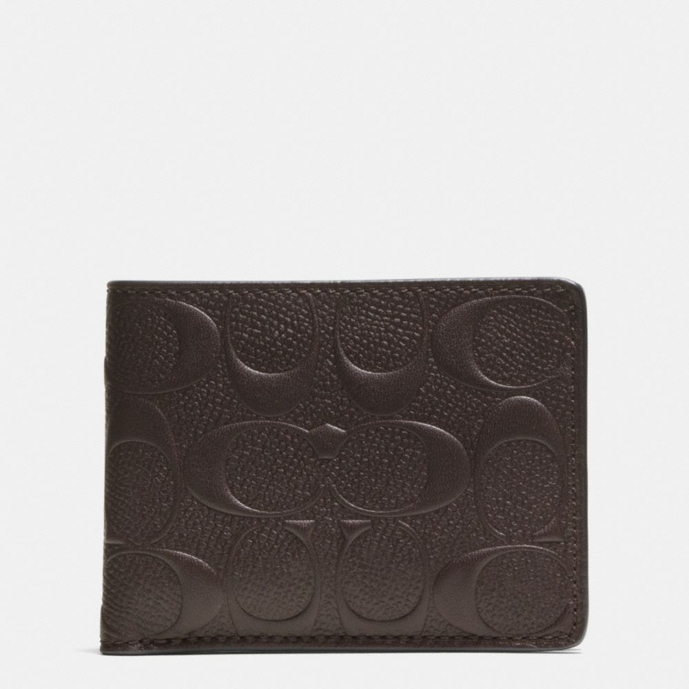 COACH f74962 SLIM BILLFOLD WALLET IN SIGNATURE CROSSGRAIN LEATHER MAHOGANY