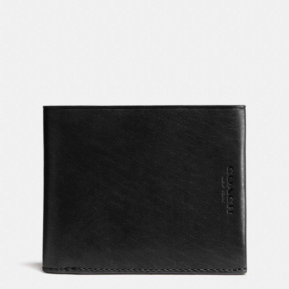 COACH MODERN BILLFOLD WALLET IN WATER BUFFALO LEATHER - BLACK/LIGHT SADDLE - F74966