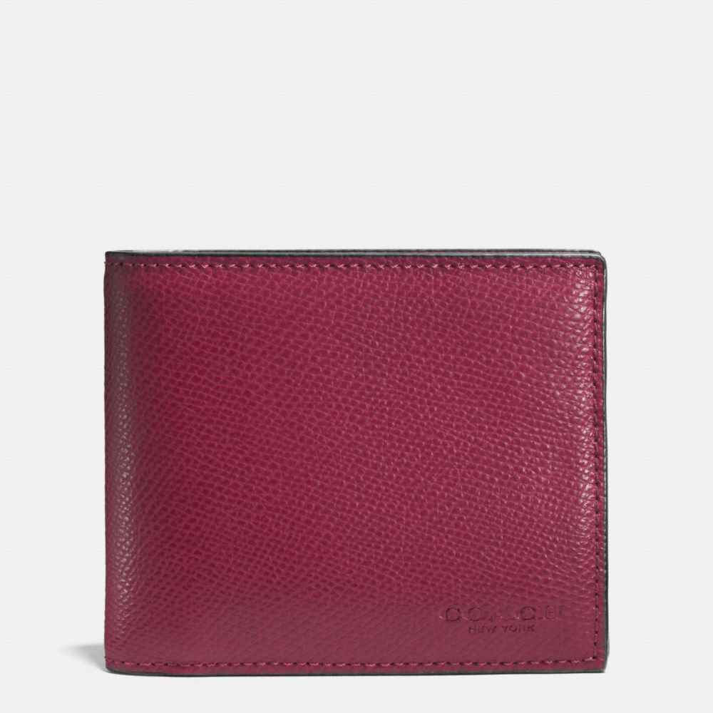 COACH f74974 COMPACT ID WALLET IN CROSSGRAIN LEATHER BLACK CHERRY