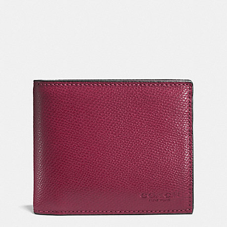COACH F74974 COMPACT ID WALLET IN CROSSGRAIN LEATHER BLACK-CHERRY