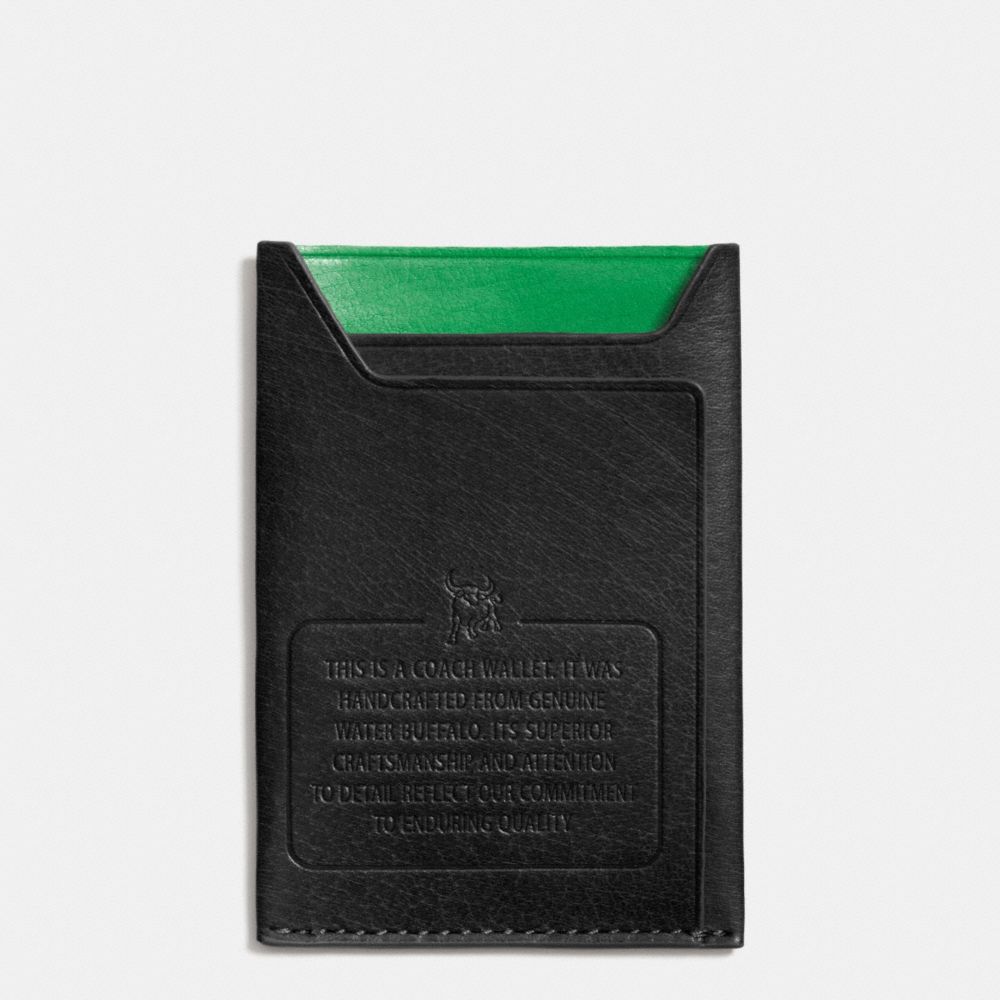 COACH F74990 Modern Card Case In Water Buffalo Leather BLACK/GREEN