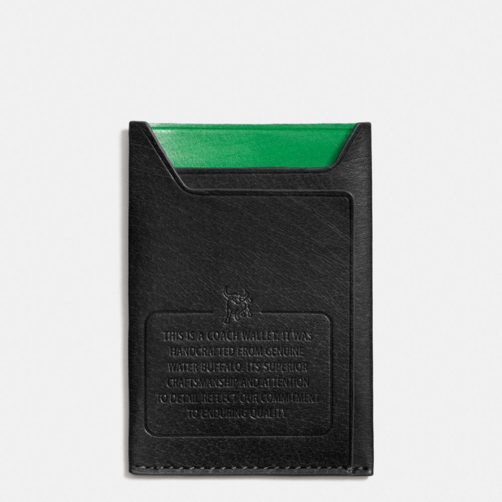 COACH F74990 - MODERN CARD CASE IN WATER BUFFALO LEATHER BLACK/GREEN