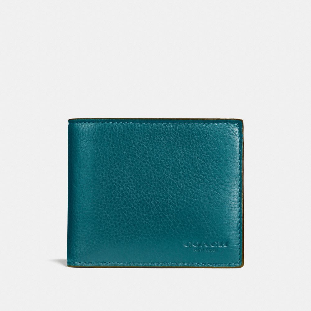 COACH f74991 COMPACT ID WALLET IN SPORT CALF LEATHER ATLANTIC