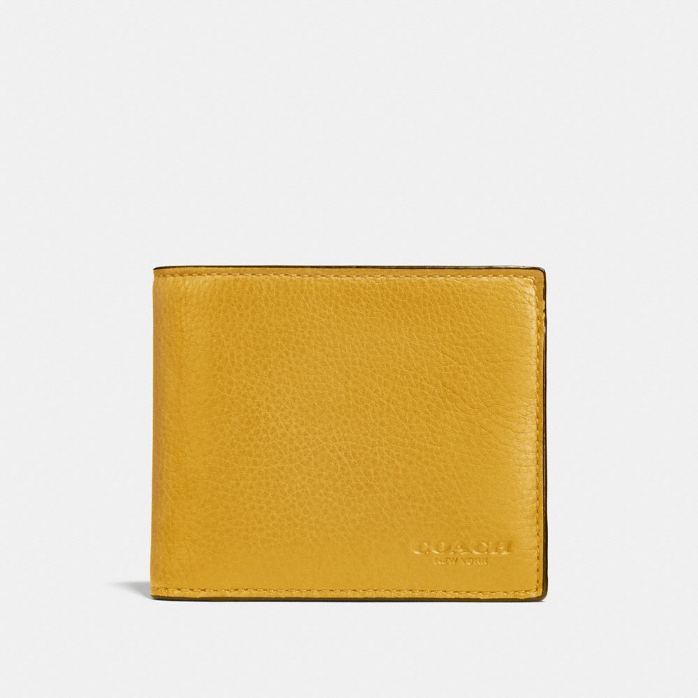 COACH f74991 COMPACT ID WALLET IN SPORT CALF LEATHER FLAX