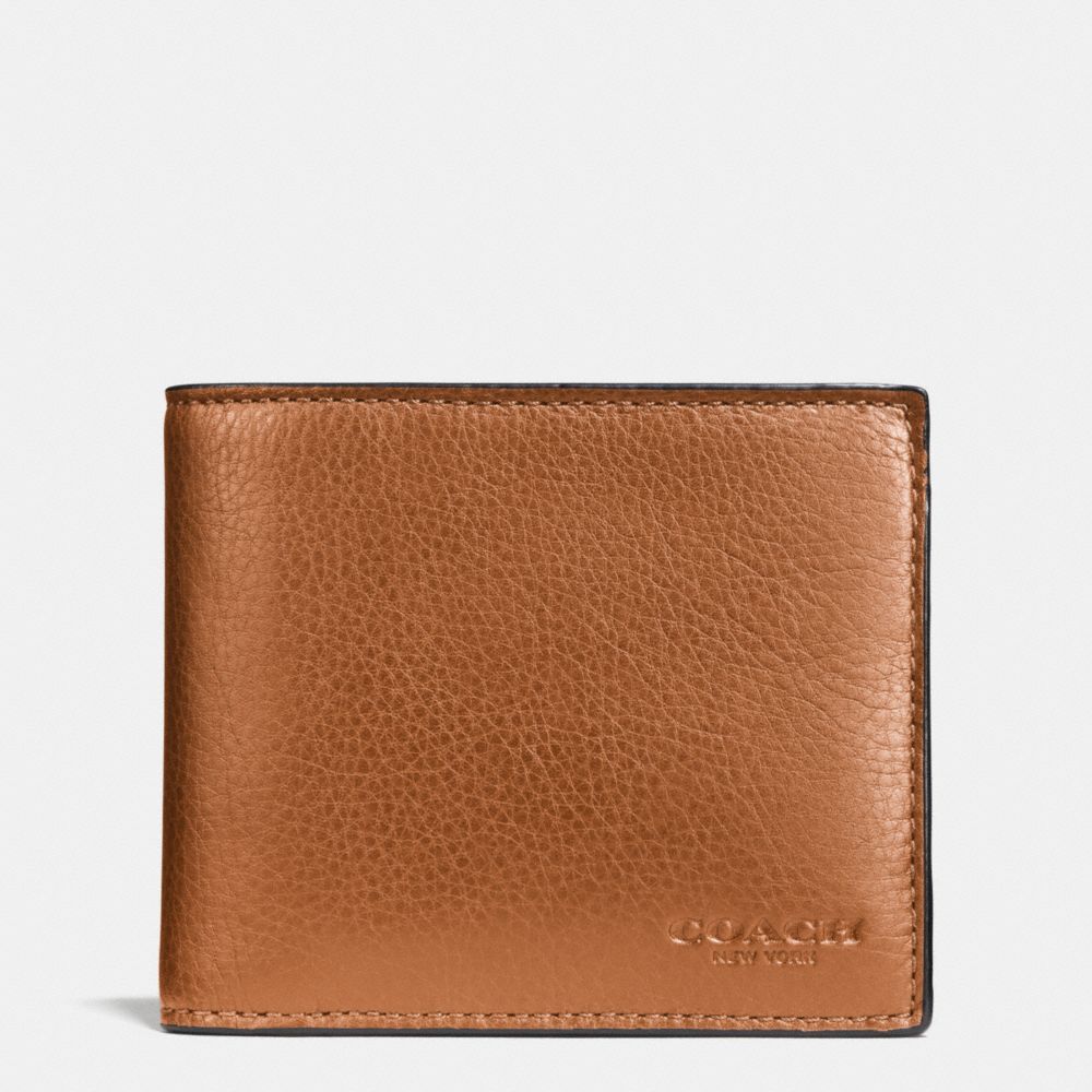 COACH COMPACT ID WALLET IN SPORT CALF LEATHER - SADDLE - f74991