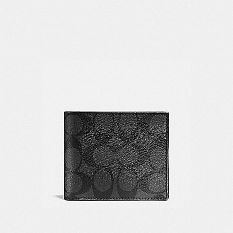 COACH COMPACT ID WALLET IN SIGNATURE - CHARCOAL/BLACK - f74993