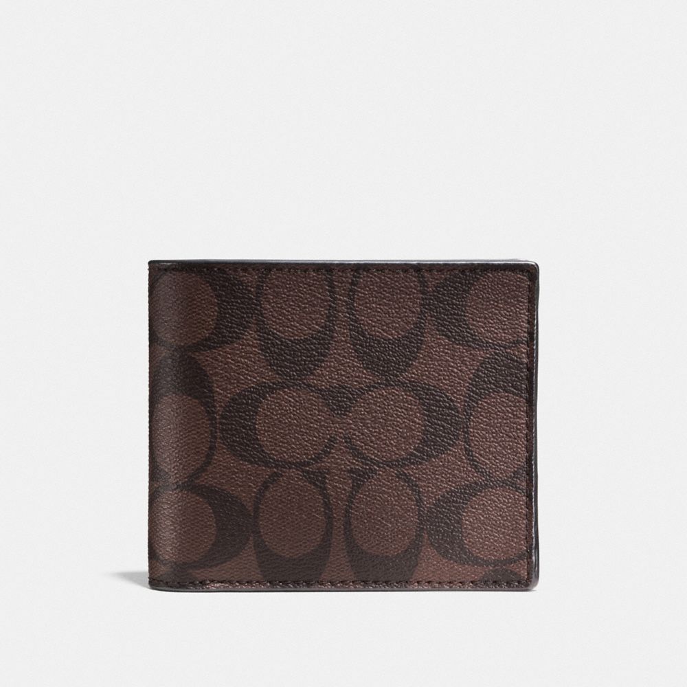 COACH F74993 - COMPACT ID WALLET IN SIGNATURE CANVAS MAHOGANY/BROWN