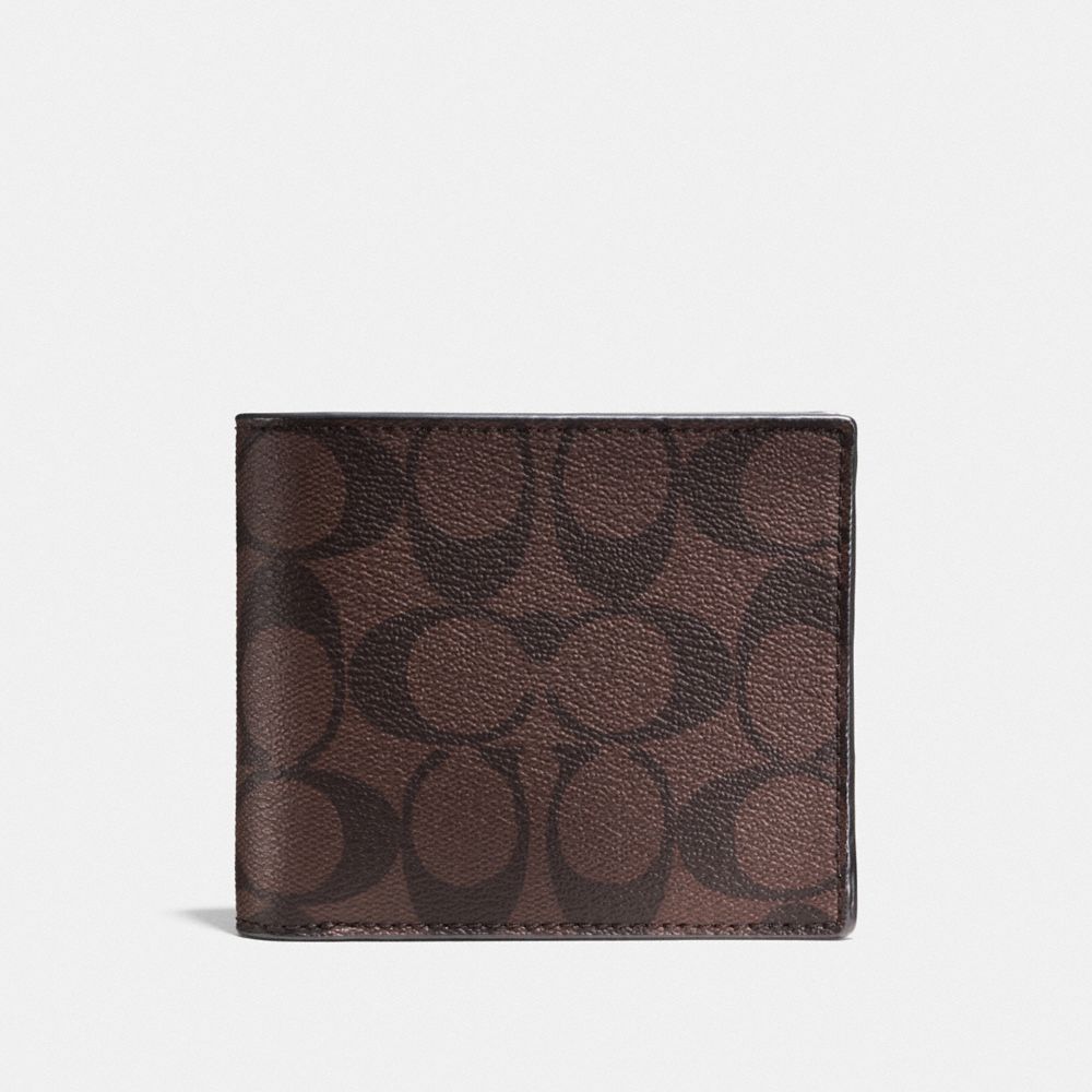 COACH f74993 COMPACT ID WALLET IN SIGNATURE MAHOGANY/BROWN