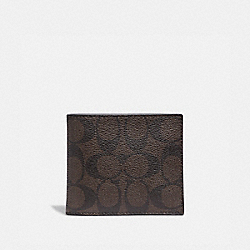 COMPACT ID WALLET IN SIGNATURE CANVAS - MAHOGANY/BLACK/BLACK ANTIQUE NICKEL - COACH F74993