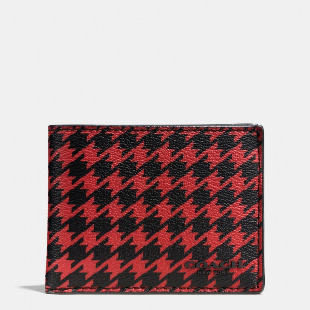 COACH F75015 Slim Billfold Id Wallet In Pattern Coated Canvas RED HOUNDSTOOTH