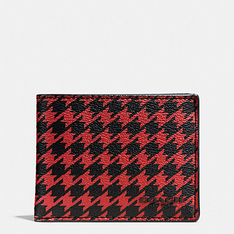 COACH SLIM BILLFOLD ID WALLET IN PATTERN COATED CANVAS - RED HOUNDSTOOTH - f75015