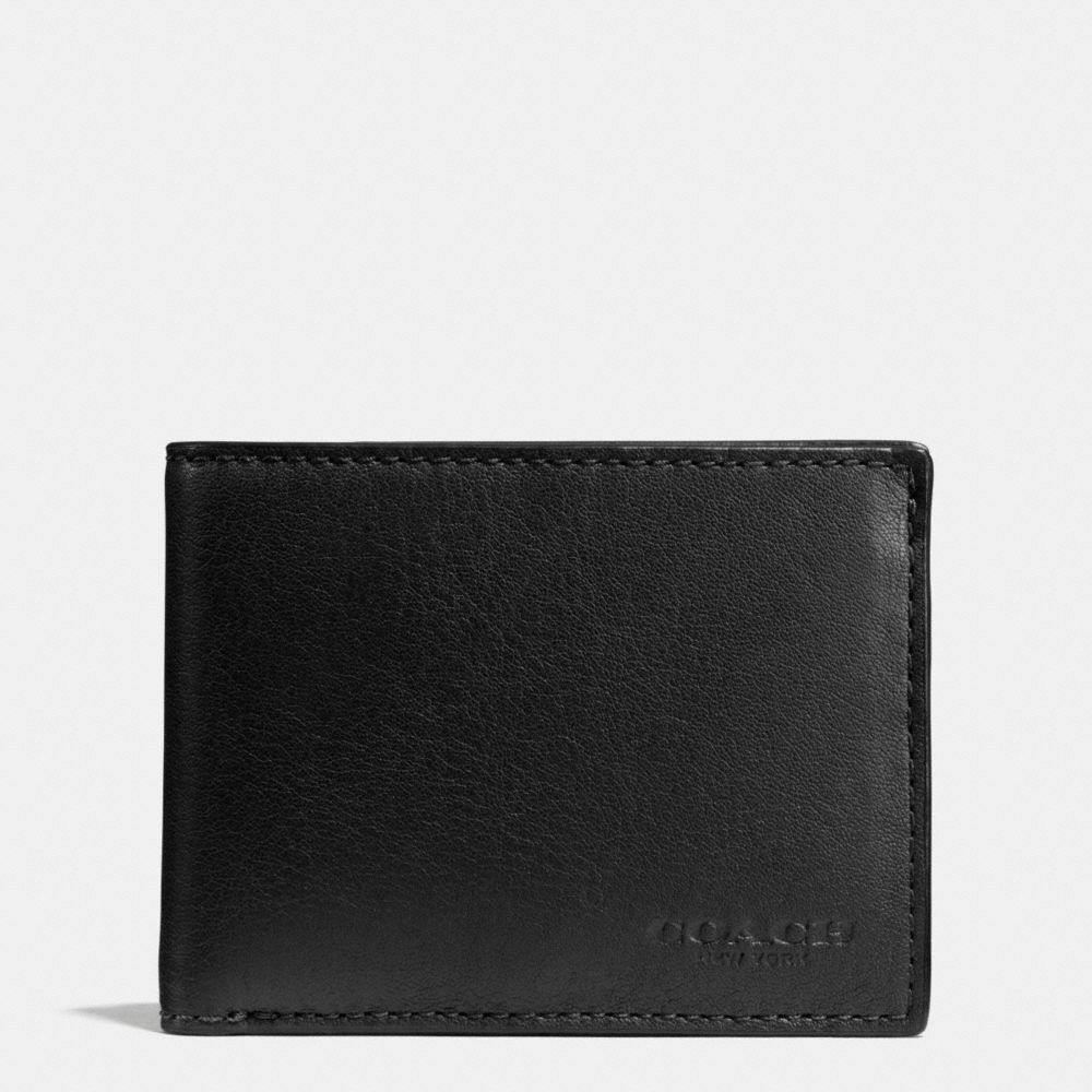 COACH f75016 SLIM BILLFOLD ID WALLET IN SPORT CALF LEATHER BLACK