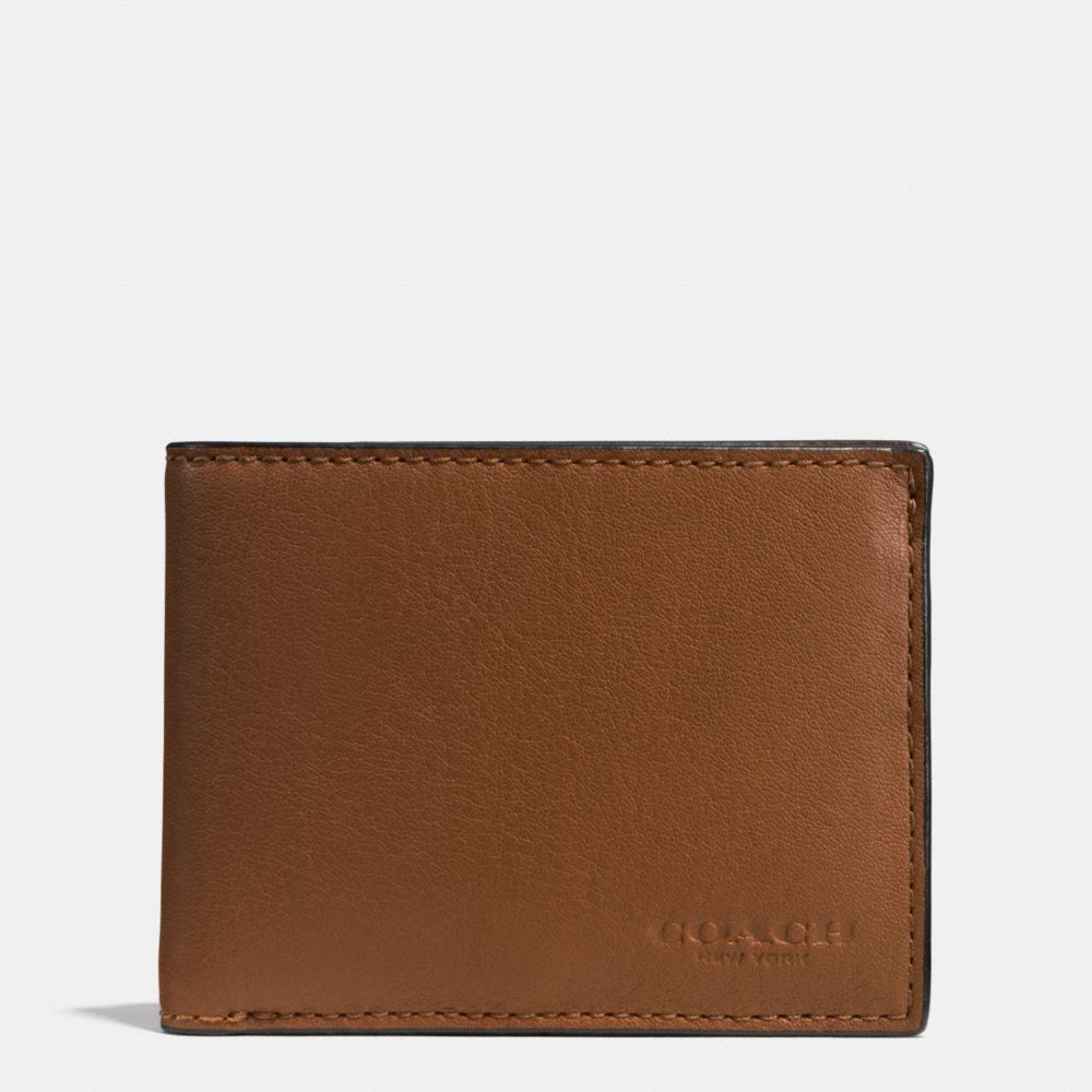 COACH F75016 - SLIM BILLFOLD ID WALLET IN SPORT CALF LEATHER DARK SADDLE