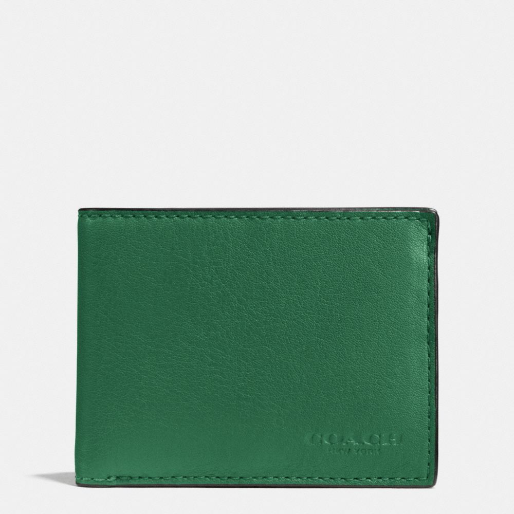 COACH f75016 SLIM BILLFOLD ID WALLET IN SPORT CALF LEATHER GRASS