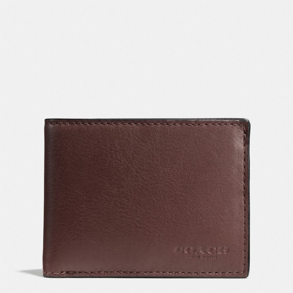 COACH SLIM BILLFOLD ID WALLET IN SPORT CALF LEATHER - MAHOGANY - f75016