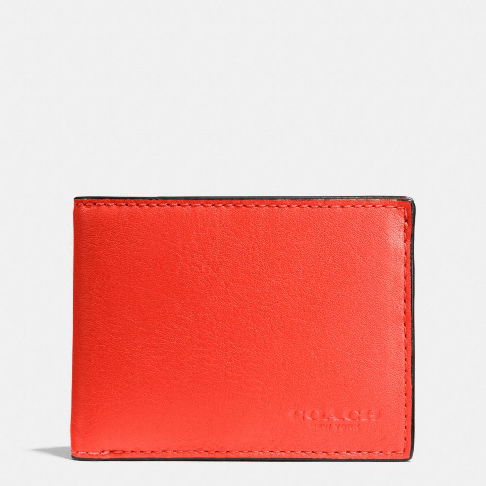 COACH F75016 - SLIM BILLFOLD ID WALLET IN SPORT CALF LEATHER ORANGE