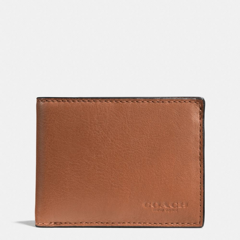 COACH SLIM BILLFOLD ID WALLET IN SPORT CALF LEATHER - SADDLE - f75016