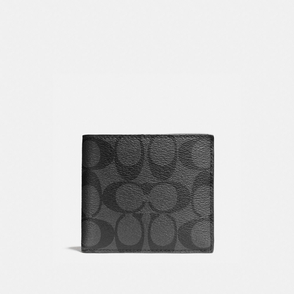 COACH F75083 DOUBLE BILLFOLD WALLET IN SIGNATURE CANVAS CHARCOAL/BLACK