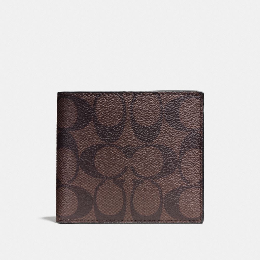 COACH F75083 DOUBLE BILLFOLD WALLET IN SIGNATURE CANVAS MAHOGANY/BROWN