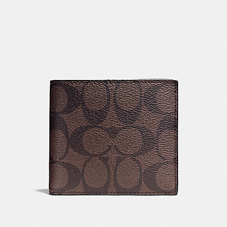 COACH DOUBLE BILLFOLD WALLET IN SIGNATURE CANVAS - MAHOGANY/BROWN - F75083
