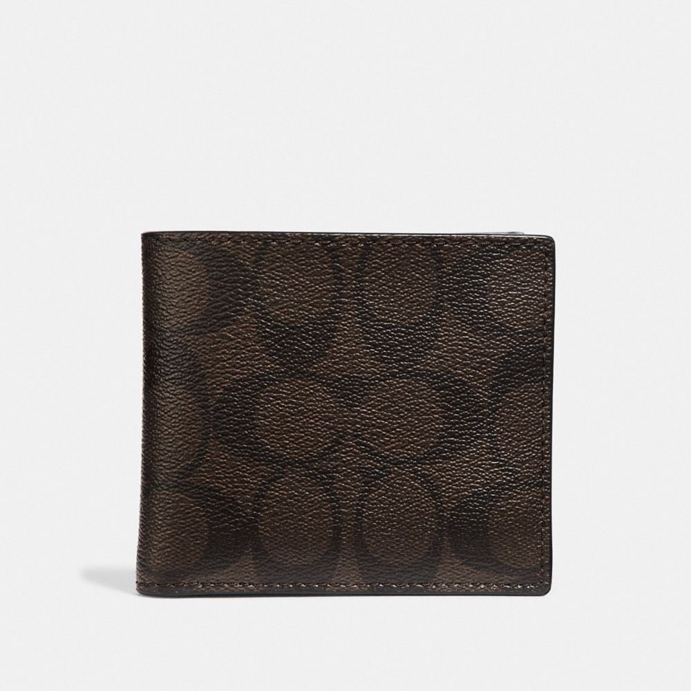 DOUBLE BILLFOLD WALLET IN SIGNATURE CANVAS - MAHOGANY/BLACK/BLACK ANTIQUE NICKEL - COACH F75083