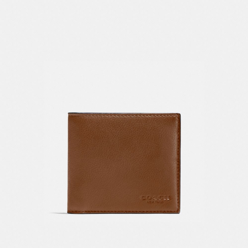 COACH f75084 DOUBLE BILLFOLD WALLET IN CALF LEATHER DARK SADDLE