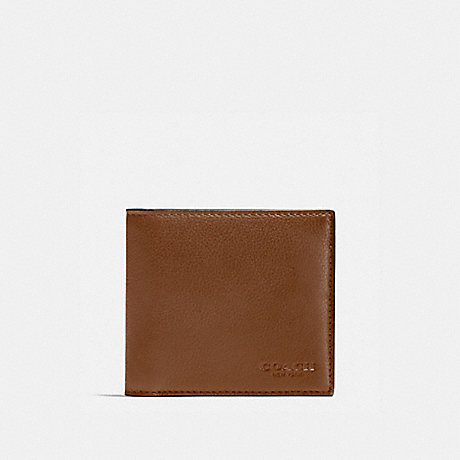 COACH f75084 DOUBLE BILLFOLD WALLET IN CALF LEATHER DARK SADDLE