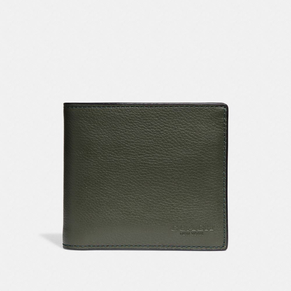 COACH f75084 DOUBLE BILLFOLD WALLET DARK GREEN