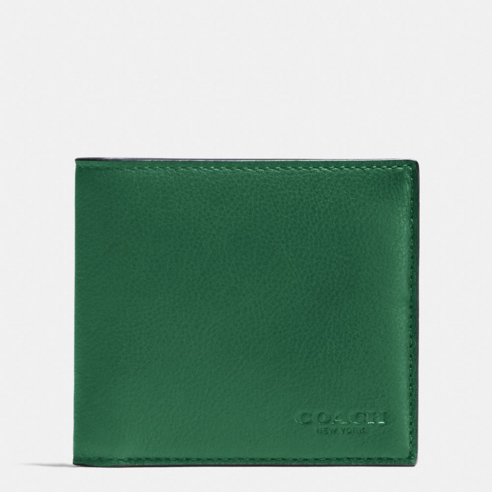 COACH f75084 DOUBLE BILLFOLD WALLET IN CALF LEATHER GRASS